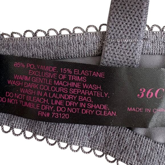 Frederick’s of Hollywood Gray Lace Underwire Bra 36C Rhinestone Heart Bling - Picture 5 of 6